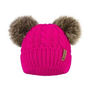 Arctic Paw Pom Pom Beanie Cable Knit Fleece Lined Winter Beanie Women Hat Pink